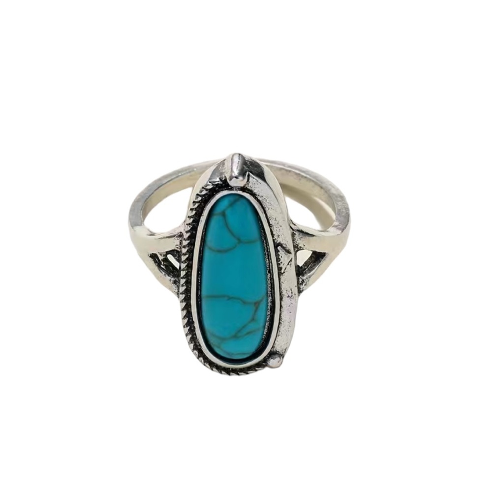 Antique Silver and Turquoise Irregular Shaped Ring